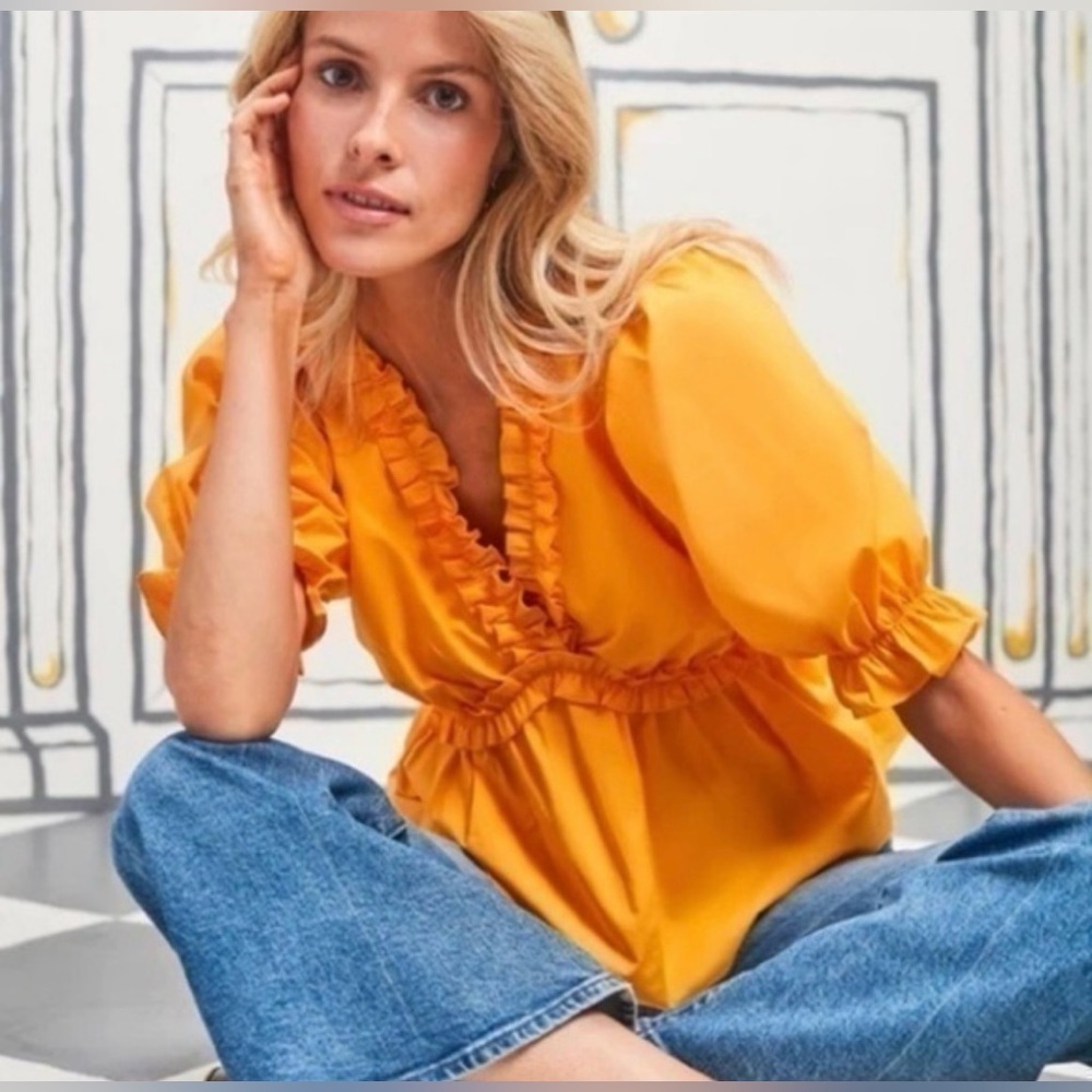 Tuckernuck Hyacinth House Top Blouse Yellow Orange M Rela Ruffle Spring Summer